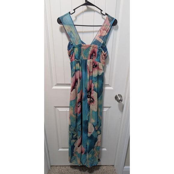 Xhilaration Womens M Sleeveless Maxi Dress Colorful Blue Floral Spring Summer - Picture 4 of 9